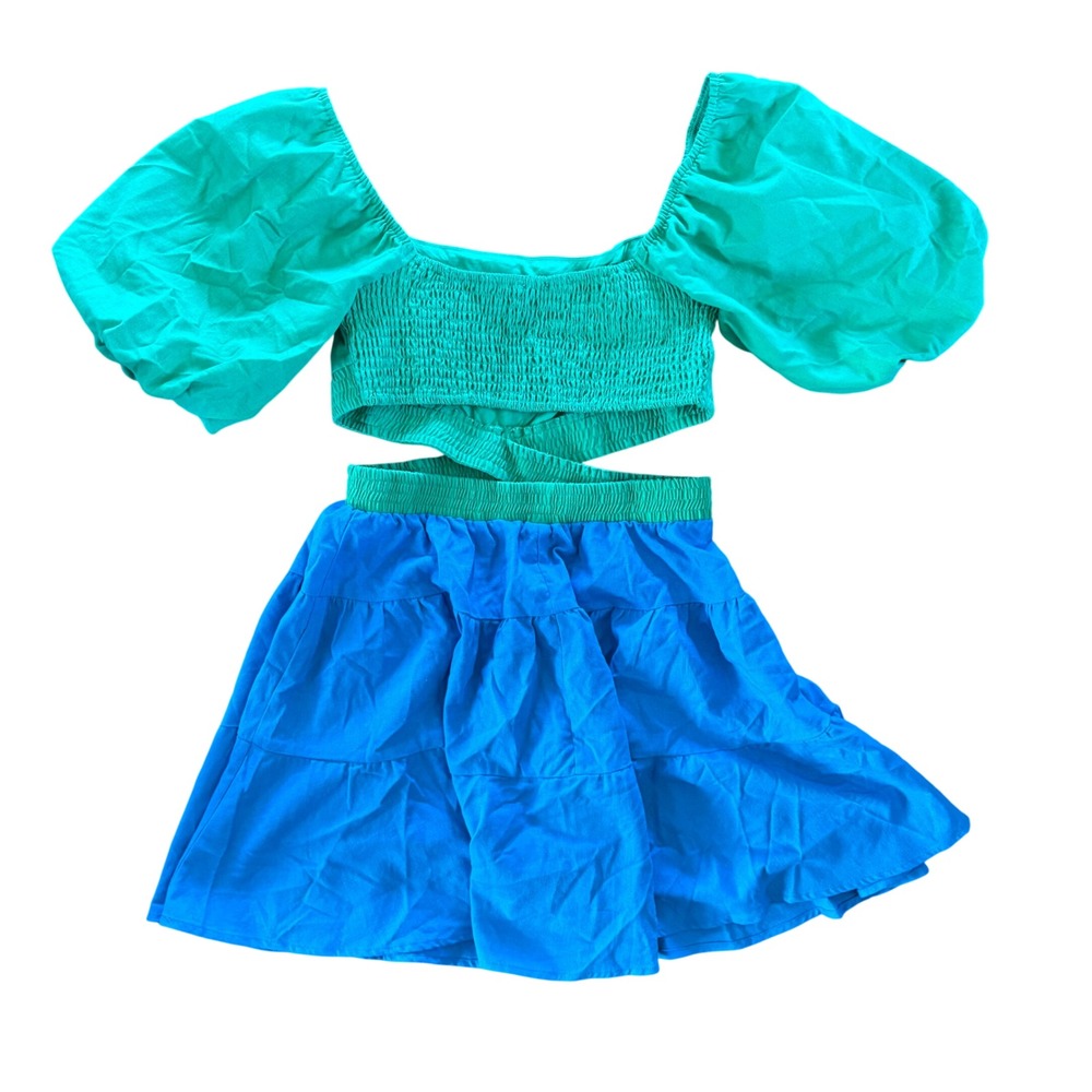 Lush Green Blue Cutout‎ Mini Dress Women's Size Medium - Picture 4 of 6